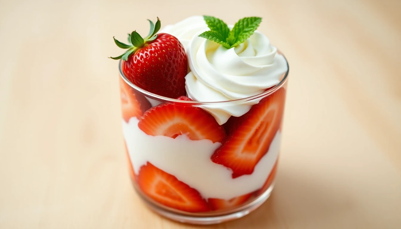 Delicioso vaso de fresas con crema